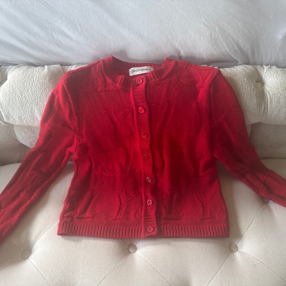 Red YSL Button-Up Women's Sweater